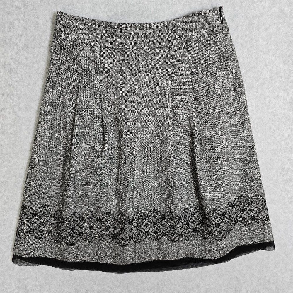 LOFT Any Taylor Women Size 4 Wool Silk Blend Tweed Pleated Skirt Sequin Office